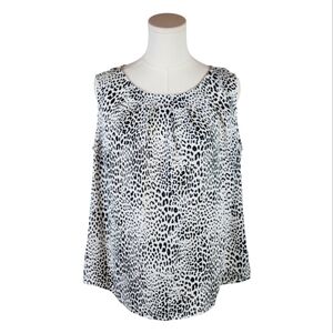 Worthington Petite Large PL Sleeveless Animal Print Blouse Keyhole Back Top